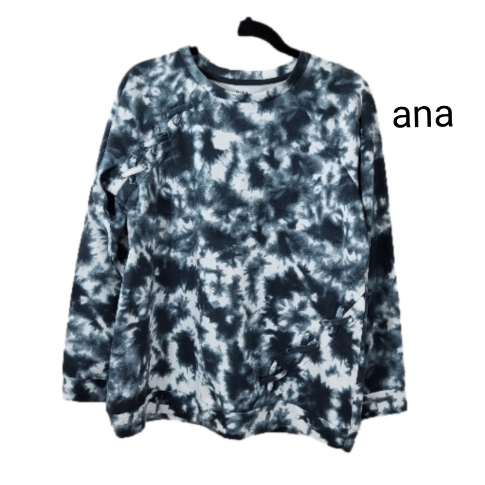 *Ana - Women's pullover sweatshirt, Long sleeve, black/white, Size L, EUC NWT